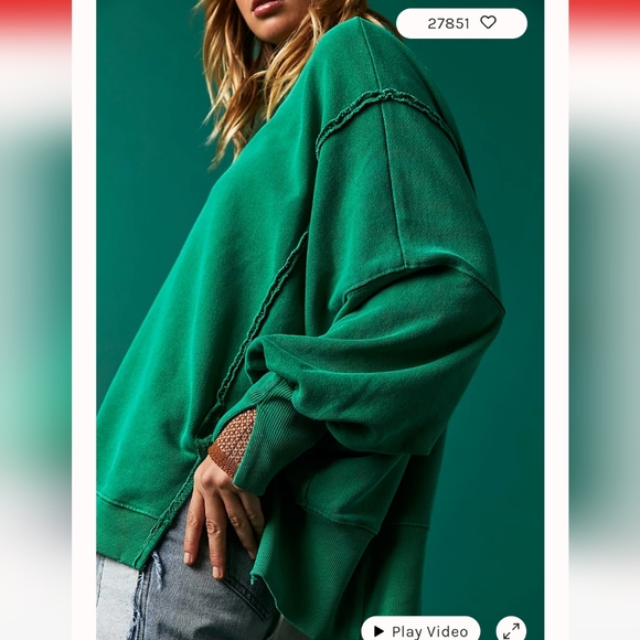NWT FREE PEOPLE TENNIS GREEN CAMDEN OVERSIZED PULLOVER We The Free Sweatshirt - Picture 4 of 7